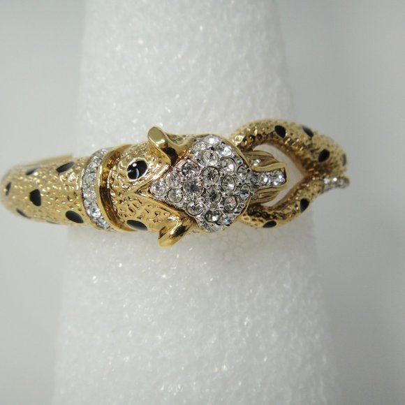 A&S Leopard Enamel Rhinestone Bangle Bracelet Jaguar - Picture 12 of 13